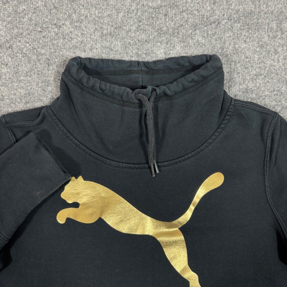 Puma Funnel Neck Sweatshirt Gold Foil Logo Womens Size Medium Black Cotton GUC